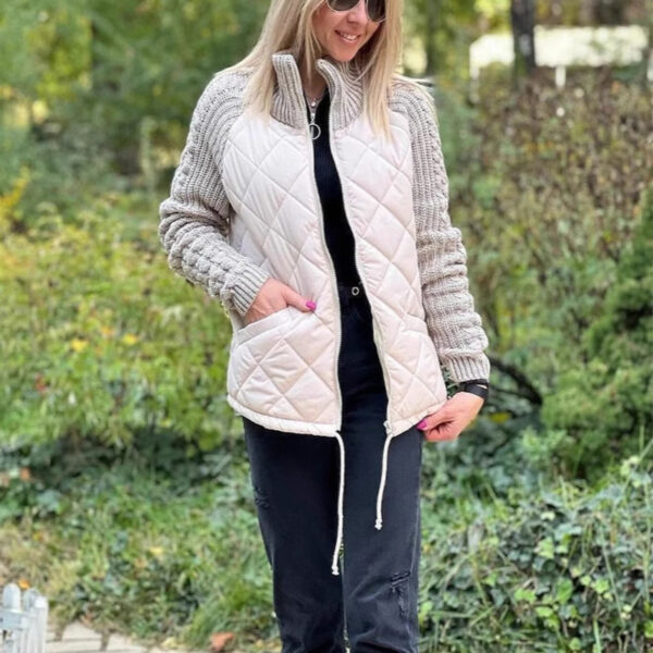 3591dd48-f541-41f2-b7e1-e2d5a8e87b7c.jpg Winter Stand Collar Cotton Jacket With Pockets Fashion Knitted Stitching Zipper Coat Warm Tops For Women Clothing