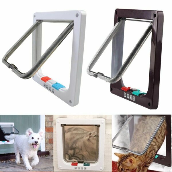 587635440 Dog Cat lock Flap Door ABS durable Puppy Pet Door 4 Way Security Lock Gate indoor use Pet Supplies