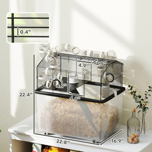 3690d7e9-1e69-4fd0-9454-11a2d296be87.jpg 2 Tier Hamster Cage With 12 Deep Tray, Tube System, Water Bottle, Ramp, Feeding Bowl, Black