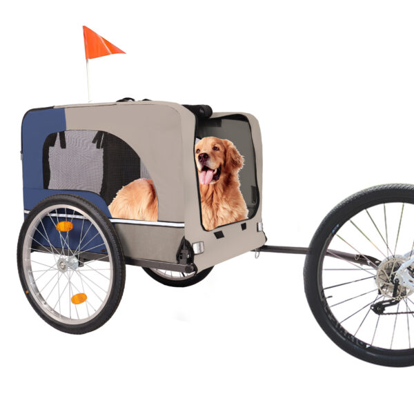 37180754-6baf-4063-b2b1-871fe3fb9929.jpg Dog Bike Trailer - Folding Pet Trailer Car For Bicycle, Folding Pet Carrier With 20 Inch Wheels, 2 Entrances, Safety Flag, Easy To Connect & Store