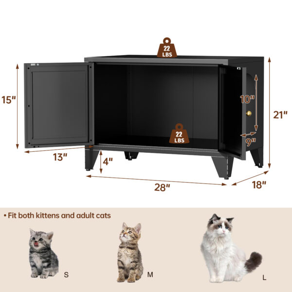 371c59c0-92b5-48a8-965d-a655778082b1.jpg Metal Cat Litter Box Enclosure, Modern Hidden Litter Box Furniture Indoor Pet House, Freestanding Cat Washroom Cabinet Fits Most Standard Litter Boxes, Black Decorative Pet Side Table For Home