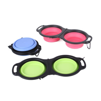 587620338 Pet Folding Silicone Double Bowl Pet Supplies Portable Dog Bowl