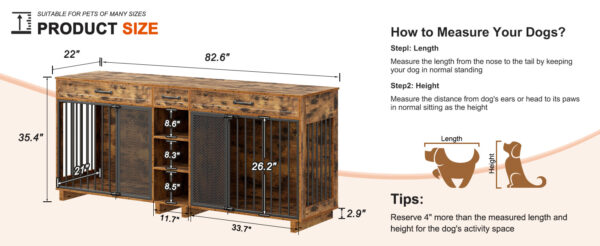 393d317ae9ec475e8c63173babfa86a9.jpg Large Wooden Dog Crate Furniture, Multi-Functional Pet Cage Cabinet with Storage