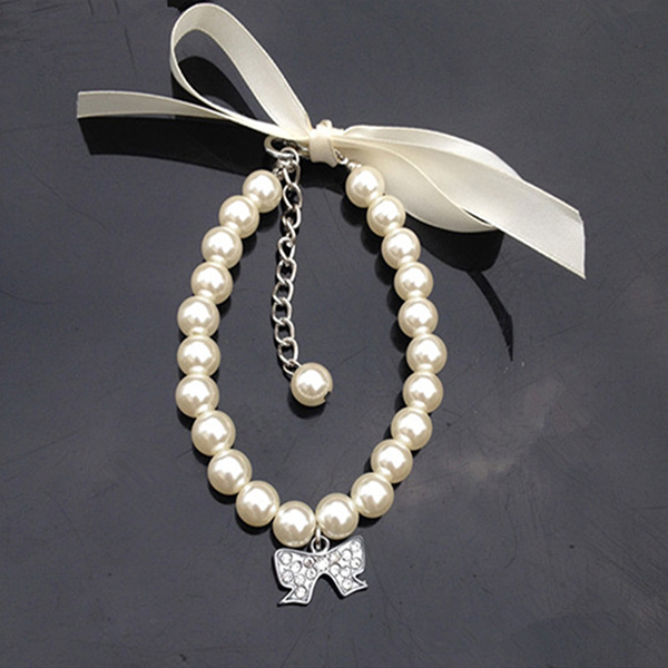 587813807 Dog Collar Rhinestone Pearl Necklace Diamond Pet Collars Mascotas Dog Accessories Leashes For Little Dogs Pet Supplies Cachorro
