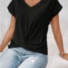 3b728353-bce9-4f1f-a5c9-09347ab598ef.jpg Fashion V-neck Short-sleeve T-shirt Summer Casual Irregular Knot Top For Women Clothing