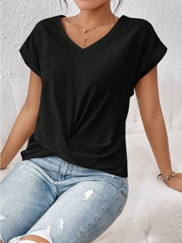 3b728353-bce9-4f1f-a5c9-09347ab598ef.jpg Fashion V-neck Short-sleeve T-shirt Summer Casual Irregular Knot Top For Women Clothing