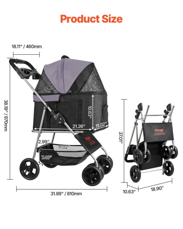 3bd97bea-ceb3-4727-8d70-6ce18a3d733d.jpg Pet Stroller Foldable 4 Wheels Dog Stroller Detachable Carrier Up To 35lbs