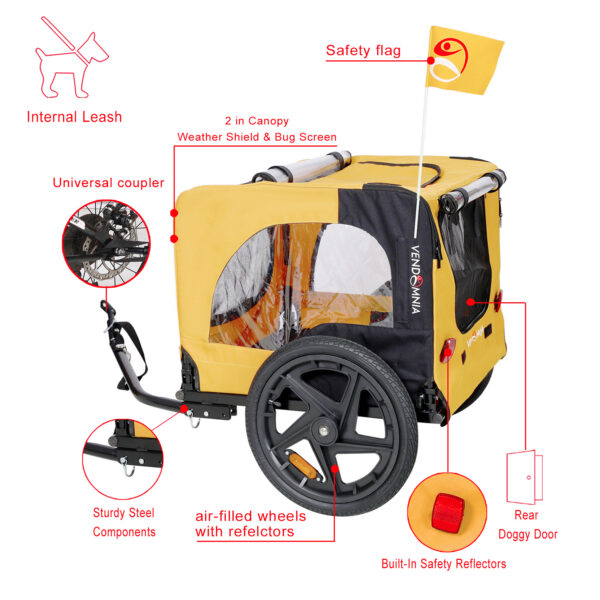 3dbf31e1-0cd7-4ba4-b6f8-fee8a585822a.jpg Yellow Outdoor Heavy Duty Foldable Practical Pet Stroller Dog Carrier With Bicycle Tow