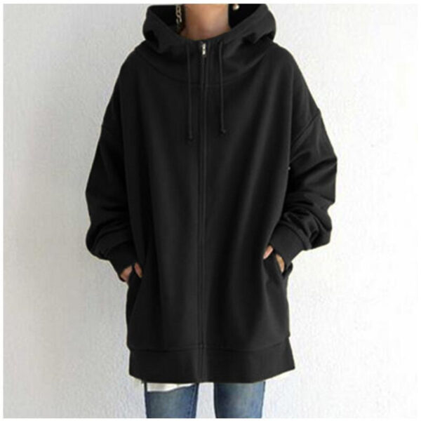 3de187a3-de28-4f74-b03a-3a050bd01754.jpg Oversized S-5XL Women Loose Hooded Coats Autumn Female Tie Collar Long Sleeve Zipper Up Add Velvet Long Sweatshirt