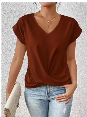 3e001cd0-d0cf-404c-b2f1-fa458dfa5534.jpg Fashion V-neck Short-sleeve T-shirt Summer Casual Irregular Knot Top For Women Clothing