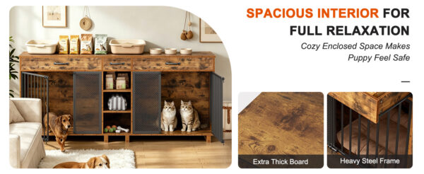 3e0516098d0f439c8ca85c2542b108f0.jpg Large Wooden Dog Crate Furniture, Multi-Functional Pet Cage Cabinet with Storage