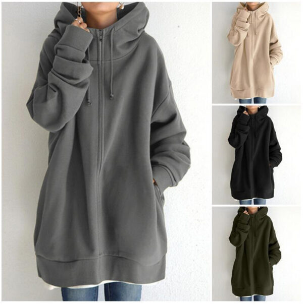 3f4d6a90-6dd0-43b0-b7fe-303e9e52dbee.jpg Oversized S-5XL Women Loose Hooded Coats Autumn Female Tie Collar Long Sleeve Zipper Up Add Velvet Long Sweatshirt