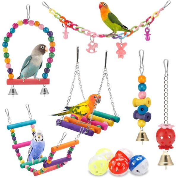 3f7f4084-3f69-4638-ac8d-12206f3789db.jpg Bird Parakeet Toys Swing Hanging Standing Chewing Hammock Climbing Ladder Bird Cage Colorful Toys Suitable For Budgerigar