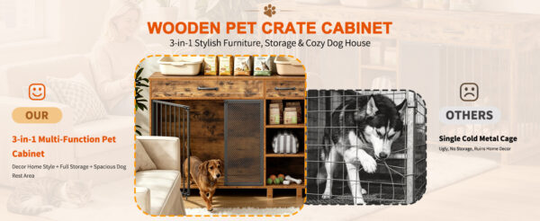 408c00f4d2e74b7c888d372523c7ce3f.jpg Large Wooden Dog Crate Furniture, Multi-Functional Pet Cage Cabinet with Storage