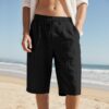 43681ce0-d475-43c5-a45f-9bdeb7babb5f.jpg New Linen Drawstring Elastic Waist 34 Casual Shorts Men