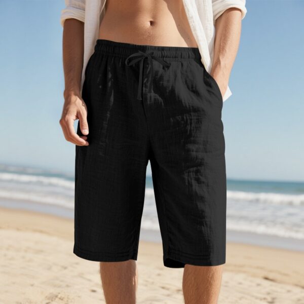 43681ce0-d475-43c5-a45f-9bdeb7babb5f.jpg New Linen Drawstring Elastic Waist 34 Casual Shorts Men