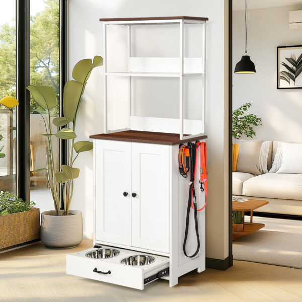 457bbc1a-62ac-4cab-90ea-4f777ab09a1e.jpg Pet Feeding Station With Bowls, Adjustable Panel, Dog Feeding Station With Storage, Pet Feeder Station For Dogs Cats For Feeding & Watering Supplies,Dog Feeding Station With 2-level Shelving White