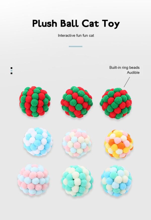 587691308 1 PC Pet Supplies Cat Self-excited Ball Funny Cat Ball Plush Bell Ball Multicolor Stitching Christmas Color Cat Throwing Toys