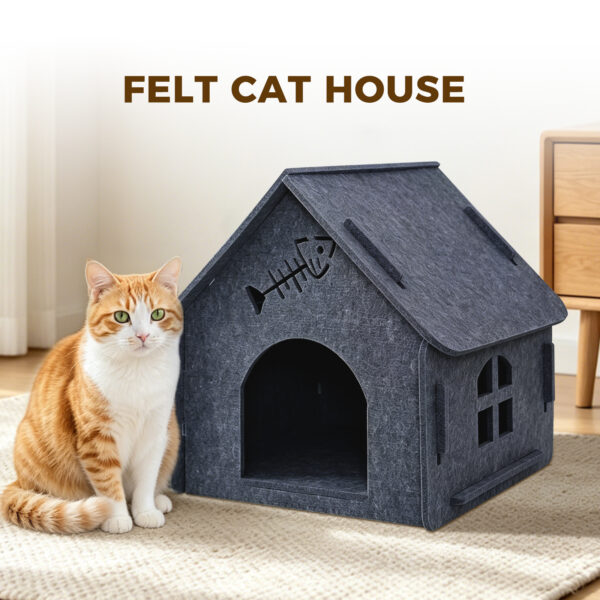Detachable Felt Cat House, Cute Cottage Style Cat Cave, Indoor Cozy Pet Hideaway Shelter For Small Medium Cats
