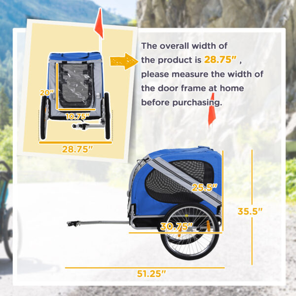 49cda0dd-9a34-473d-b28c-9444c2b43999.jpg Dog Bike Trailer, Pet Wagon Bicycle Trailer With Easy Folding Cart Frame, 20" Large Rubber Wheels, 3 Entrances, Mesh Screen, Pet Bike Trailer For Off-Road & Travel, Blue And White