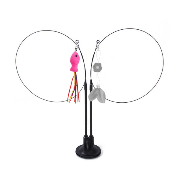 Suction cup cat toy stick that can be attached and held with steel wire multi head interchangeable cat toy and pet supplies