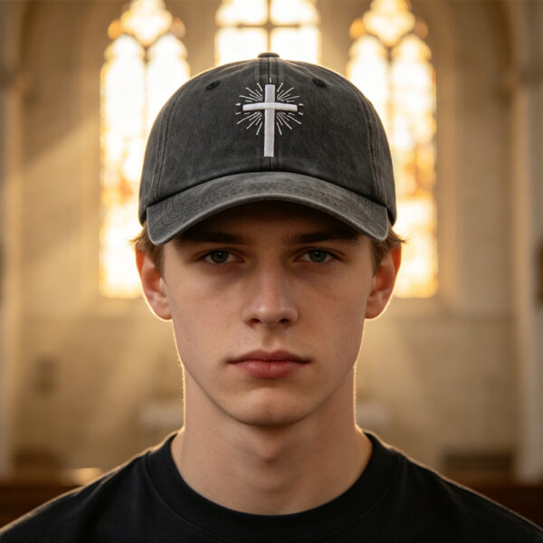2pcs Vintage Washed Black Cross Embroidered Baseball Cap For Men Women, Religious Faith Sun Hat