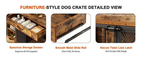 4c3398f735f149e3828c7eb57bb2f988.jpg Large Wooden Dog Crate Furniture, Multi-Functional Pet Cage Cabinet with Storage