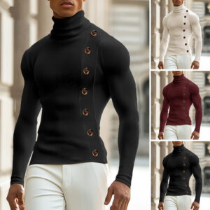 4e70fc75-0576-4ab3-8327-263f563fbb8b.jpg European And American Men Casual Sweater Turtleneck Buttons Solid Color Long Sleeve