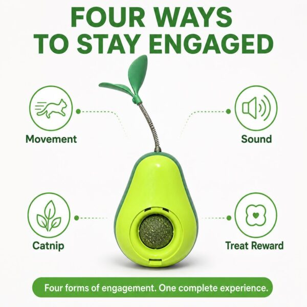 4ec0a0e4-fcb0-42da-ab5f-112055c4157c.jpg Avocado-Shaped Cat Tumbler Toy Interactive Wobble Toy That Self-Rights Includes Replaceable Feather & Catnip Ball Indoor Toy For Exercise, Entertainment, And Boredom Relief For Kittens