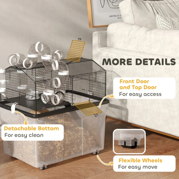 514a18d6-65de-485c-ac8f-a91ca5c00286.jpg 2 Tier Hamster Cage With 12 Deep Tray, Tube System, Water Bottle, Ramp, Feeding Bowl, Black