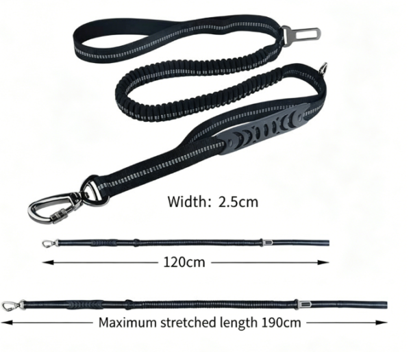 2.5*135CM New Pet Supplies Factory Elastic Dog Leash with Reflective Car Safety Belt for Dogs