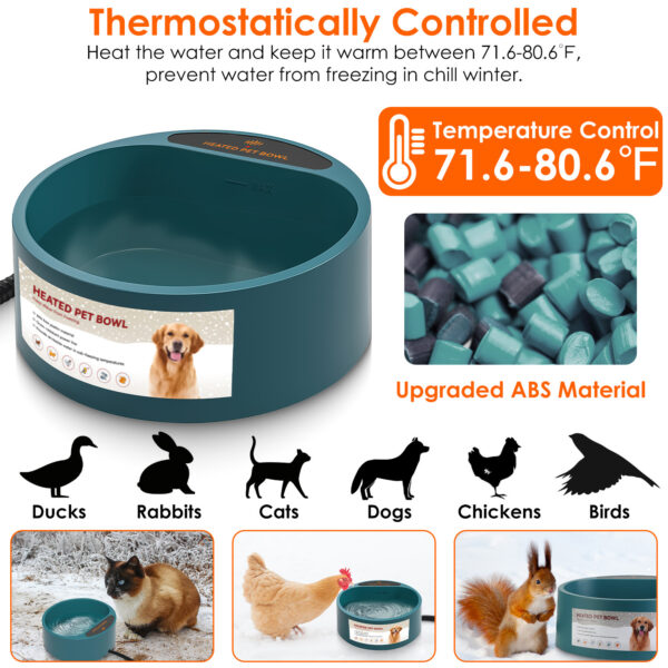 54ed54a9-eb84-4fad-96eb-099c8afe72d7.jpg 1Pc Heated Water Bowl For Dog Cat 74.4OZ Heating Water Dish IP67 Waterproof Thermal Water Bowl Heated Pet Bowl Dog Cat Water Feeder Bowl For Dog Cat Rabbit Pet