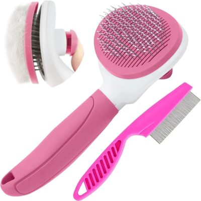 5524b513-9d28-4665-b1d2-abcbbfcbda8e.jpg Cat Brushes For Indoor Cats, Dog Brush For Shedding With Metal Cat Comb, Self Cleaning Pet Hair Brush With Release Button For Grooming Kitten
