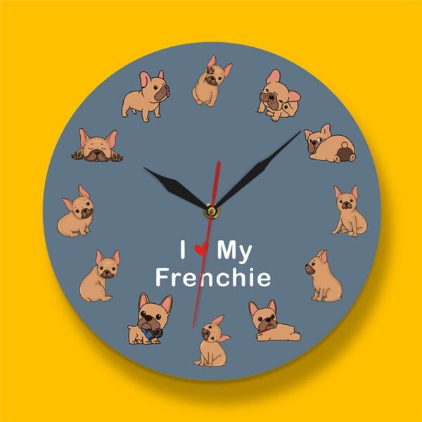 587616849 French Bulldog Printed Wall Clock Backlight Pet Shop Dog Breed Decor I Love My Frenchie Puppy Silent Non-ticking Clock