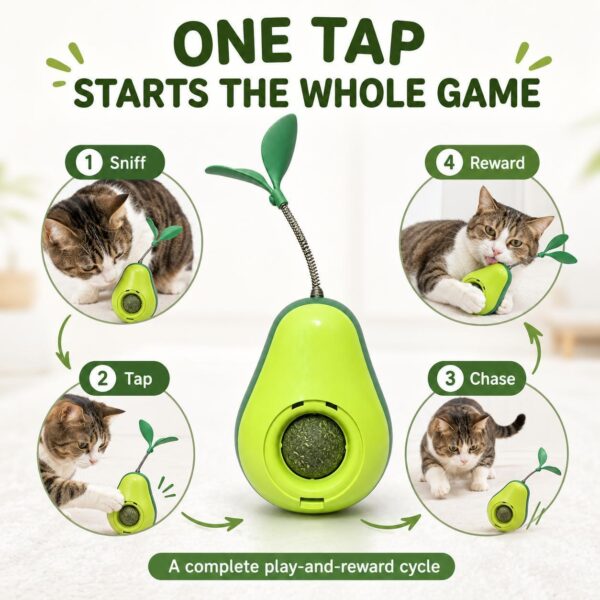 5616756c-6714-4672-95af-3fdd81abe2da.jpg Avocado-Shaped Cat Tumbler Toy Interactive Wobble Toy That Self-Rights Includes Replaceable Feather & Catnip Ball Indoor Toy For Exercise, Entertainment, And Boredom Relief For Kittens