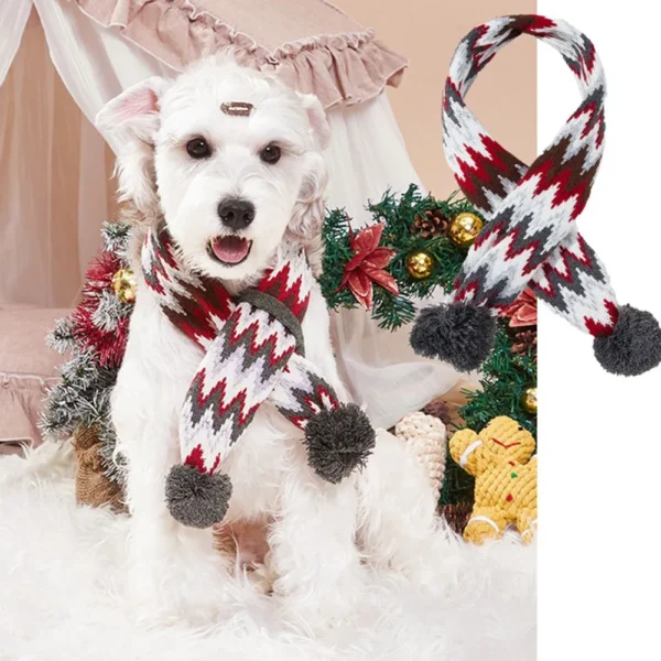 Christmas Dog Scarf Knitted Elk Scarf Striped Hair Ball Pet Scarf Outdoor Winter Warm Cat Dog Scarves Puppy Collar Pet Supplies