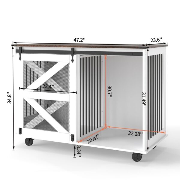 594a6846-24e3-4ede-9ae8-ad664cb48fe7.jpg 47.2 Mobile Dog Crate With Flip-Top Feeding Door, Dual-Access & 5 Caster System 2 Locking, Side Hooks - Multi-Functional Pet Kennel,double Dog Crate Furniture