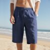 59d02ea5-0cd9-4e0b-b6af-f5a9110ae0a7.jpg New Linen Drawstring Elastic Waist 34 Casual Shorts Men