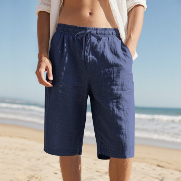 59d02ea5-0cd9-4e0b-b6af-f5a9110ae0a7.jpg New Linen Drawstring Elastic Waist 34 Casual Shorts Men