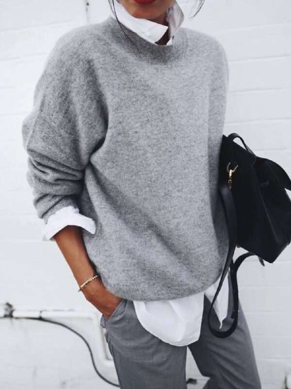 5a12bd94-101e-438f-9dca-3d24efcc58df.jpg Fashion Long Sleeve Pullover Sweater Fall And Winter Fashion Solid Color Knitted Tops For Women Clothing