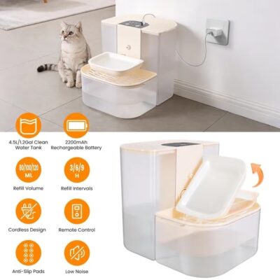 5a1611e6-ff30-4cc1-8daf-58517ddea3f8.jpg Smart Automatic Pet Water Dispenser, Automatic Pet Water Dispenser With Dual Tank,Dual Tank Filtration 4.5L Cordless Water Fountain With Remote Control For Pets