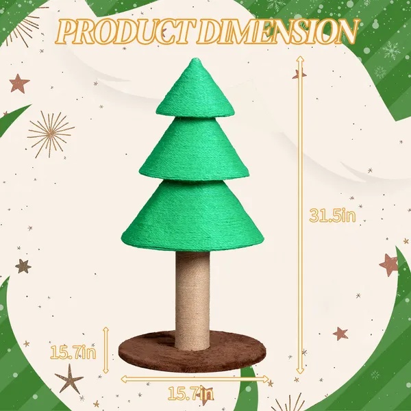 60f4a552-933b-4e22-bee1-50784fbabf54.jpg 31.5in Christmas Tree Cat Scratcher, Cat Scratching Post For Indoor Cats, Large Sisal Cat Scratching Tree Cat Scratch Tower, Green