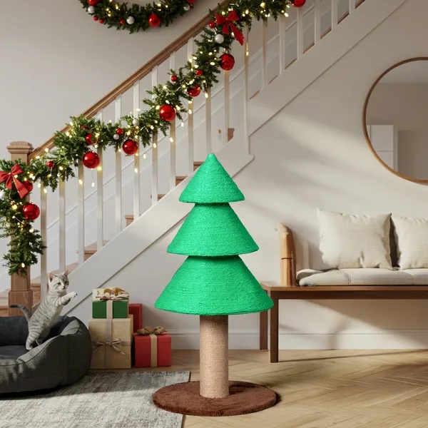 628371d4-73ec-46c5-993d-3ebff5f48562.jpg 31.5in Christmas Tree Cat Scratcher, Cat Scratching Post For Indoor Cats, Large Sisal Cat Scratching Tree Cat Scratch Tower, Green