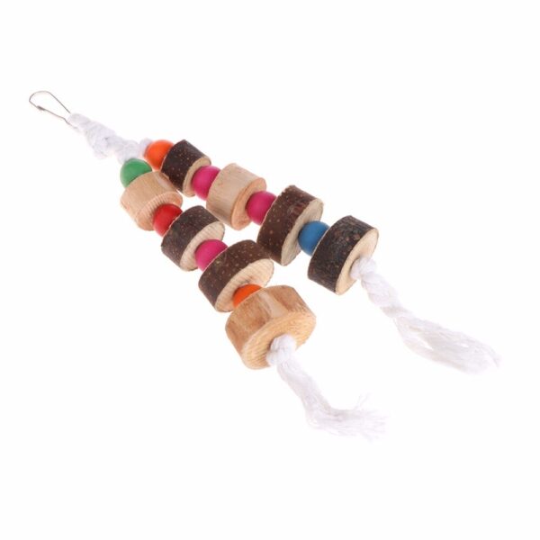 587690701 1 Piece Natural Wooden Birds Parrot Colorful Toys Chew Bite Hanging Cage Balls Ropes Garden Ornament Pet Supplies