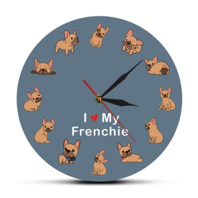 587616848 French Bulldog Printed Wall Clock Backlight Pet Shop Dog Breed Decor I Love My Frenchie Puppy Silent Non-ticking Clock