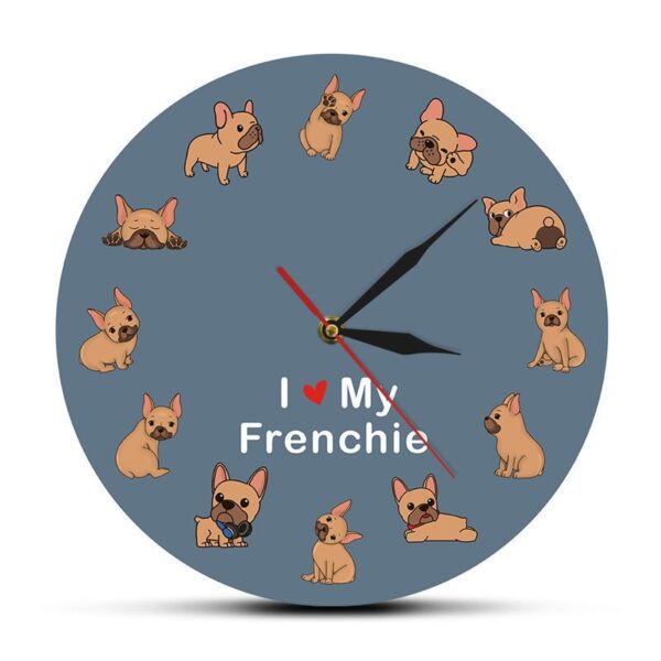 587616848 French Bulldog Printed Wall Clock Backlight Pet Shop Dog Breed Decor I Love My Frenchie Puppy Silent Non-ticking Clock