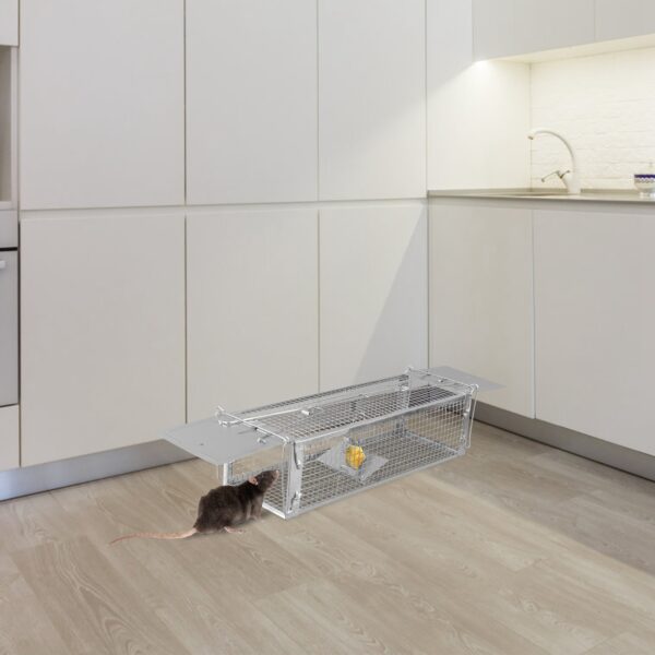 65b347dc-d6ac-460c-8295-2cddefc46006.jpg 1Pc Dual Door Rat Trap Cage Humane Live Rodent Dense Mesh Trap Cage Zinc Electroplating Mice Mouse Control Bait Catch With 2 Detachable U Shaped Rod