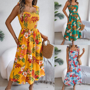 66e0f73c-ced9-4c57-a770-bd4c109ecbb6.jpg Flowers Print Suspender Corset Dress Ins Fashion Holiday Beach Long Dresses Summer Clothing For Women