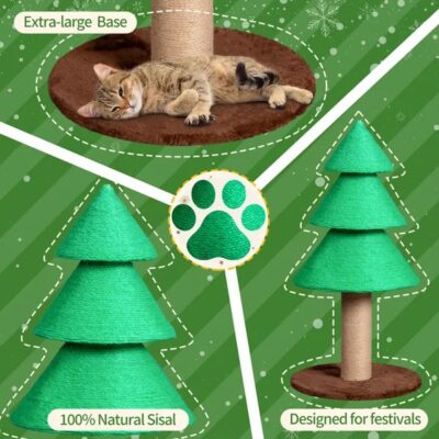 674befc9-4a59-48aa-85da-e5b8e5332969.jpg 31.5in Christmas Tree Cat Scratcher, Cat Scratching Post For Indoor Cats, Large Sisal Cat Scratching Tree Cat Scratch Tower, Green