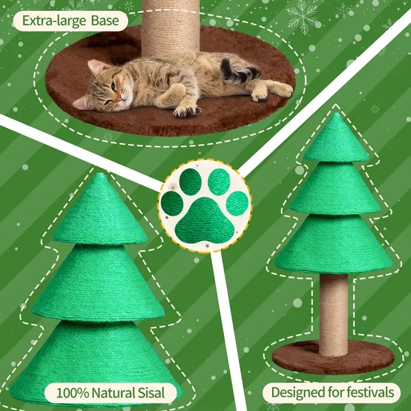674befc9-4a59-48aa-85da-e5b8e5332969.jpg 31.5in Christmas Tree Cat Scratcher, Cat Scratching Post For Indoor Cats, Large Sisal Cat Scratching Tree Cat Scratch Tower, Green